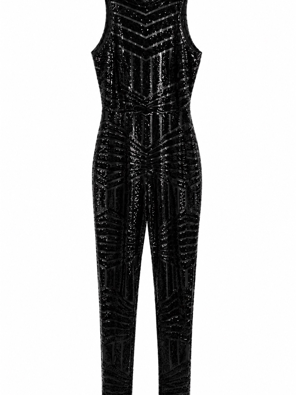 Hot Miami Styles Black Sequined Sleeveless Jumpsuit